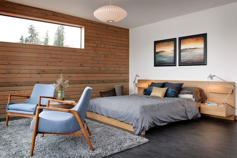 Một bức tường ốp gỗ cũng đủ khiến căn phòng ấn tượng hơn nhưng vẫn hài hoà với tổng thể nhẹ nhàng, thanh lịch chung của phòng